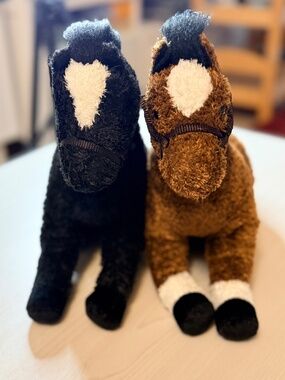 Douglas Plush Horse Set of 2 Black and Brown Bay Cuddle Toy Stuffed Animal